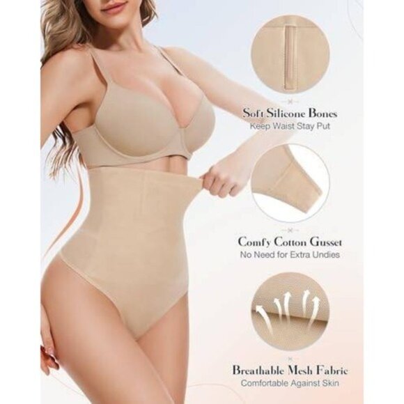 High-Waisted Tummy Control Thong - 2 Pack- Women's Compression Body Shaper Small - Picture 6 of 7